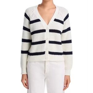 AQUA Striped Knit Cardigan Button Front Sweater‎ Top Cream Black XXL
